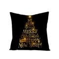 Black Christmas pillowcase with golden festive tree text and sparkling star - Text Composed Christmas Tree (JYM068-25) / 45*45cm (Pillow Not Included)