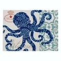 Linen placemat featuring a blue octopus design with coastal vintage beach elements - 32x21cm / Artistic Octopus and Vintage Logo (CD015-17)