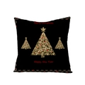 Black Christmas pillowcase with golden trees and Merry Christmas text print - Gold Sequin Christmas Tree (JYM068-26) / 45*45cm (Pillow Not Included)