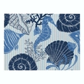 Navy blue seahorse and coral print linen placemat with blue vertical stripes - 32x21cm / Deep Blue Sea Creatures Repeat (CD015-39)