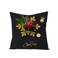 Christmas pillowcase in black polyester with golden Merry Christmas text and gift print - Christmas Gift Box and Pine (JYM068-28) / 45*45cm (Pillow Not Included)
