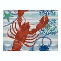 Linen placemat featuring a red lobster and ocean motifs on blue stripes - 32x21cm / Realistic Red Lobster and Starfish (CD015-18)