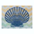Coastal placemat featuring a large navy scallop shell print on a chevron pattern base - 32x21cm / Artistic Scallop and Wave Pattern (CD015-22)