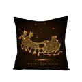 Black Christmas pillowcase with golden Santa sleigh pattern and Merry Christmas text - Santa Sleigh and Reindeer (JYM068-32) / 45*45cm (Pillow Not Included)