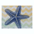 Starfish print cotton linen placemat with yellow and green chevron wave pattern background - 32x21cm / Line Drawing Starfish and Wave Pattern (CD015-20)