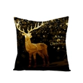 Christmas black polyester pillowcase with gold geometric reindeer and star print - Geometric Cut Reindeer (JYM068-33) / 45*45cm (Pillow Not Included)