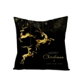 Black Christmas pillowcase with golden origami reindeer and holiday greetings - Three Geometric Origami Deer (JYM068-34) / 45*45cm (Pillow Not Included)