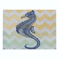 Marine seahorse print on rectangular linen placemat with blue and yellow wavy patterns - 32x21cm / Artistic Seahorse and Wave Pattern (CD015-21)