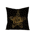 Black Christmas pillowcase with golden Merry and Bright tree design and stars - Merry AND Bright Tree Silhouette (JYM068-36) / 45*45cm (Pillow Not Included)
