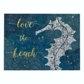 Linen placemat with seahorse design and love the beach gold script on blue marble - 32x21cm / Gold Text "Love the Beach" (CD015-27)