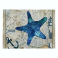 Vintage nautical cotton linen placemat with blue starfish and sailboat map print - 32x21cm / Vintage Map and Blue Starfish (CD015-24)