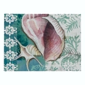 Linen placemat with realistic pink conch and coral print in ocean series style - 32x21cm / Gradient Shell and Coral (CD015-9)