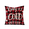 Red and black buffalo plaid Christmas pillow cover with white festive text and snowflakes - Cold Outside Plaid (JYM104-12)