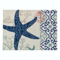 Marine style place mat with starfish and coral prints in dark blue and beige tones - 32x21cm / Hand-painted Blue Starfish and Coral (CD015-5)