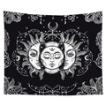 Bohemian tapestry featuring black and white sun, moon and star designs for wall decor - CGT042-1 (Bohemian Sun Moon Face) / 95x73cm (Peach Skin)