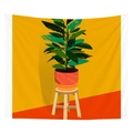 Artistic tapestry featuring a potted green plant on a tripod stool with modern design - Oil Painting Potted Plant Style (CGT034-5)