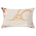 Paashaas lendenkussenhoes van perzikhuid met Happy Easter opdruk en bloemenmotief - Kader Lachend Konijn (YZ061-9) / 30x50cm Alleen Hoes