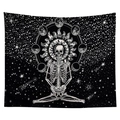 Nordic wall tapestry featuring meditating skeleton with sun and moon phases - Cgt042-2 / 95*73 (brushed Finish)