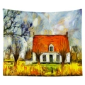 Van Gogh style landscape tapestry with orange roof house and starry night art design - Oil Painting White House Style (CGT034-6)