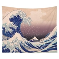Nordic rectangular tapestry featuring Great Wave off Kanagawa ukiyo-e print for bedroom decor - CGT042-4 (The Great Wave off Kanagawa) / 95x73cm (Peach Skin)