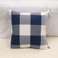 Blue and white buffalo plaid square pillow cover in linen fabric on white rug - Standard Square / Cover Only / Dark Blue White