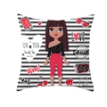 Peach skin square pillowcase with cartoon fashion girl print and black white stripes - Fashion Cartoon Girl And Stripes (TPR243(1))