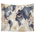 Vintage world map wall tapestry with nautical compass and antique beige background - CGT042-7 (Vintage World Map) / 95x73cm (Peach Skin)
