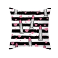 Pink lipstick and heart print pillow case with black and white striped background - Black White Stripes And Pink Lipstick (TPR243(3))