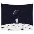 Black and white astronaut moon landing tapestry for bedroom wall hanging decoration - CGT042-8 (Astronaut on Moon) / 95x73cm (Peach Skin)