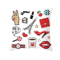 Square peach skin pillowcase featuring colorful pop art kiss and fashion icons - Pop Art Fashion Elements Collage (TPR243(4))
