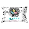 Paas-lendenkussenhoes van perzikhuid met Happy Easter eieren en bloemen illustratie - Lijnillustratie Vogelnest (YZ061-20) / 30x50cm Alleen Hoes
