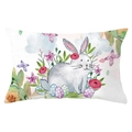 Paashaas met eieren en lentebloemen print op een rechthoekige lendenkussensloop - Wit Konijn met Bloem (YZ061-21) / 30x50cm Alleen Hoes