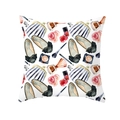 Square peach skin pillowcase featuring watercolor fashion prints like bags and ballet flats - Fashion Accessories Watercolor Print (TPR243(11))