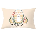 Pasen lendenkussenhoes van perzikhuid met wit konijn en Happy Easter bedrukking - Eivormig Kader Konijn (YZ061-24) / 30x50cm Alleen Hoes