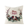 Funda de cojín navideña nórdica con pájaros, piñas y estampado de Merry Kiss me - Estilo Dos Pájaros Y Acebo (JYM106-3) / 45x45cm (Sin Relleno)