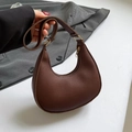 Brown litchi grain crescent hobo bag with gold hardware and shoulder strap - Brown