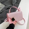 Borsa a mano vintage rosa con tessuto di paillettes e fibbia geometrica - Rosa