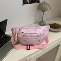 Rosafarbene Satin-Tasche mit Rosenmuster und verstellbarem Riemen im Lifestyle-Stil - Rosa
