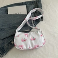 Schultertasche mit Blumenmuster in Weiß, rosa Rosen und Schleifen für modischen Freizeitlook - Weiß