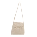 Beige lightweight nylon crossbody tote with sweet bow detail and a minimalist flap design - White