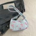 Hellblaue Umhängetasche mit rosa Rosen und Schleifen-Print im modischen Stil - Blau