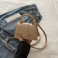 Minimalist beige crossbody square bag with gold hardware and top handle strap - Khaki