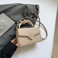 Apricot quilted small square bag with ruched handle and golden metal buckle clasp - Khaki