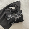 Bolso tote negro acolchado con bordado de ondas coloridas y correas finas para hombro - Sin colgante / Negro