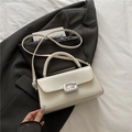 Sac carré blanc crème chic avec boucle en métal G sertie de diamants brillants - Blanc