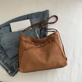 Brown large capacity suede tote bag with decorative metal eyelet straps for women - Brown