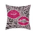 Square peach skin pillowcase with twin pink lip prints and black Kiss Me text pattern - Giant Lips And Kiss Me Pattern (TPR243(14))