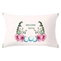 Pasen lendenkussenhoes met bloemen en konijn met WELCOME Spring opdruk - Welkom Lente Bloemen (YZ061-30) / 30x50cm Alleen Hoes