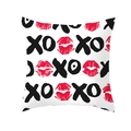 Square peach skin pillowcase featuring black XO letters and red lip prints on white - Lips And Hand Drawn XO Letters (TPR243(19))