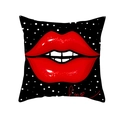 Black polka dot pillowcase with red lips art illustration and Love script text - Black Base White Dots And Red Lips Art (TPR243(21))